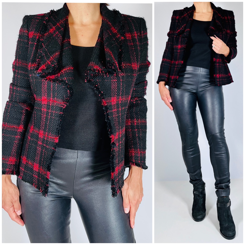 New! Lafayette 148 Ny Womans Blazer Blamu Wool Viscose Blend Plaid Boucle Jacket